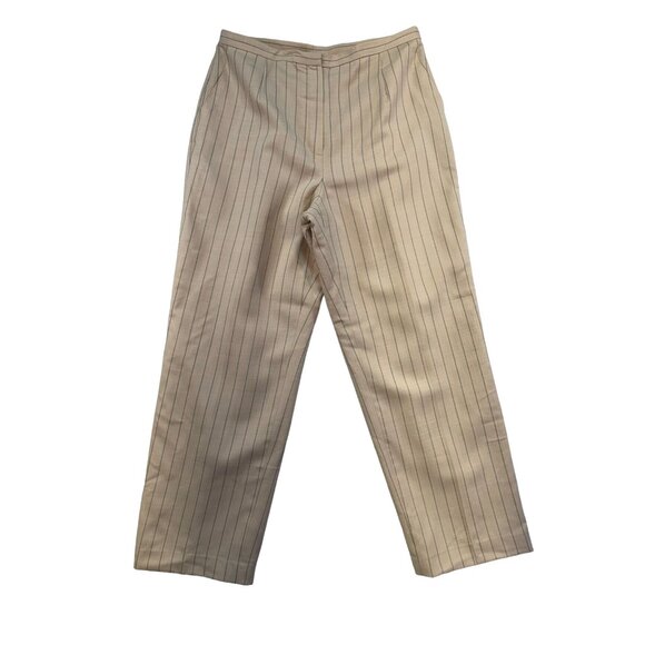 Vintage Talbots Womens Pinstripe Wool Blend Trousers Size 14 Beige Lined - Picture 1 of 15